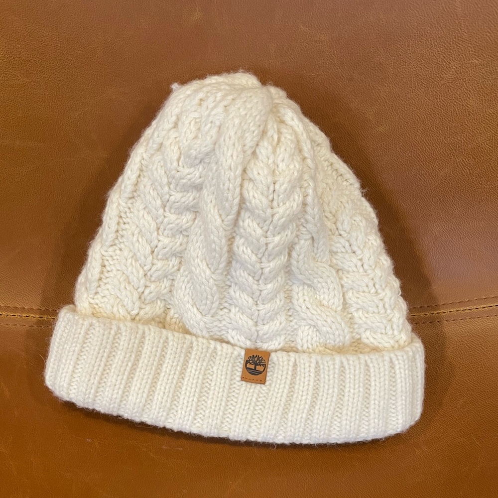 White knit timberland hat